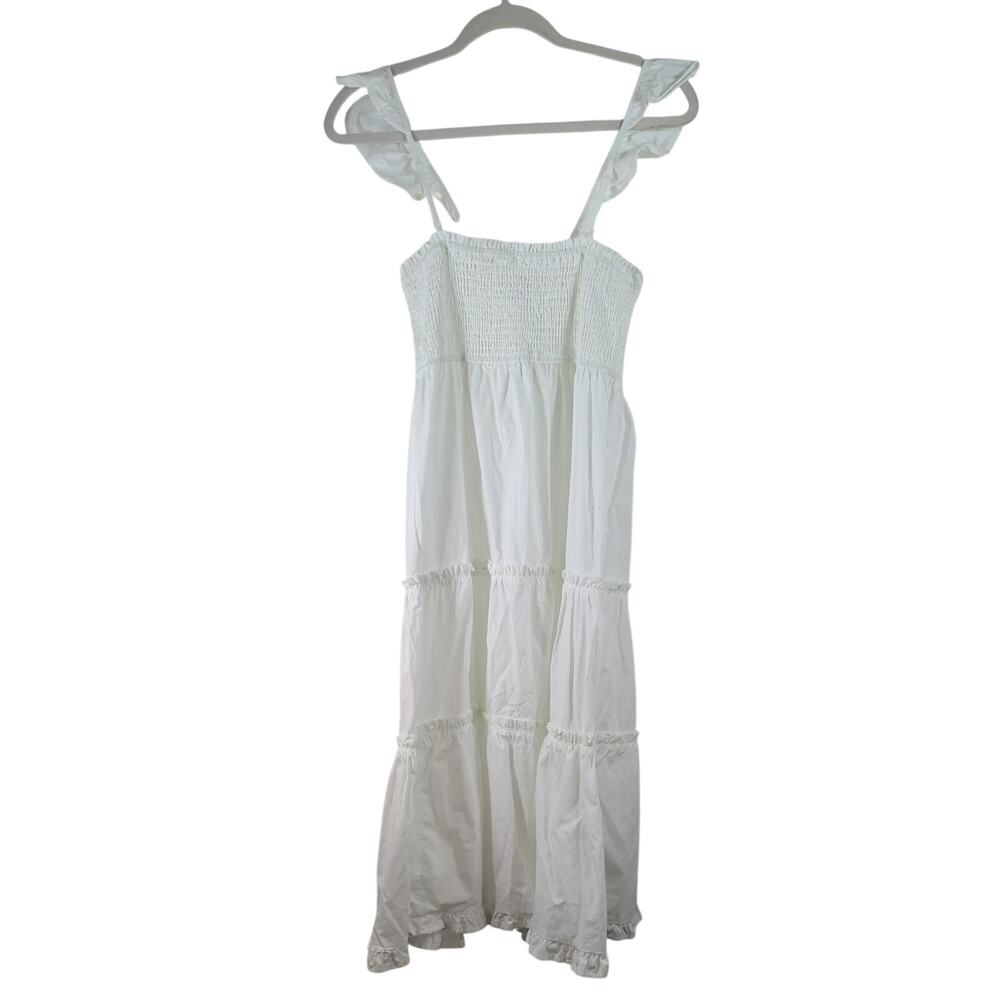 Planet Gold White Cotton Peasant Dress, Size M